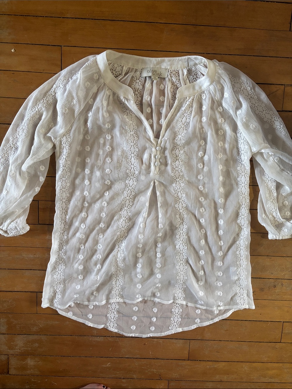 Olive & Oak Ivory Sheer Floral Embroidered Blouse
